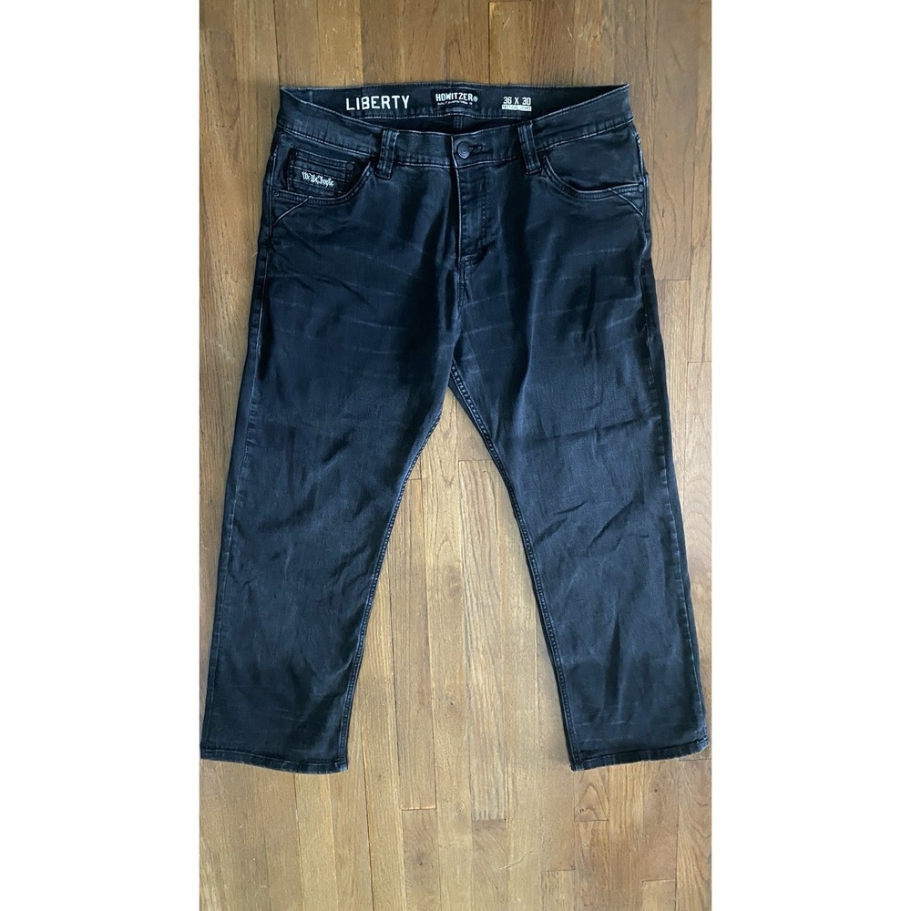 Men's Black Denim Tactical Jeans 36x30 (fit 38x29) Grunge Fade Moto Streetwear‎